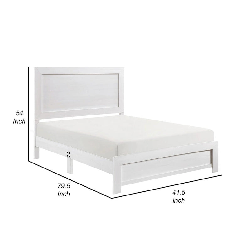 Lit plateforme blanc style ferme avec tête et pied de lit à panneaux