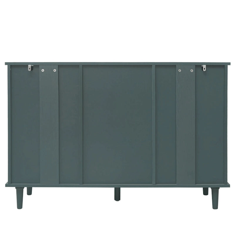 Armoire de rangement 2 portes, 3 tiroirs vert foncé/bleu avec panneau sculpté et poignées métalliques – 1 pièce