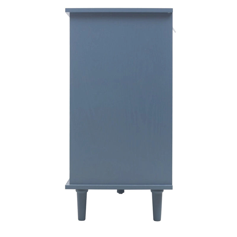 Armoire de rangement 2 portes, 3 tiroirs vert foncé/bleu avec panneau sculpté et poignées métalliques – 1 pièce