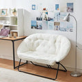 Canapé 2 places en peluche de microfibre pliable blanc ivoire/noir avec structure en métal – 2 places