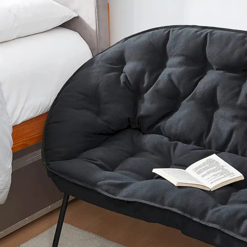 Canapé 2 places en peluche de microfibre pliable blanc ivoire/noir avec structure en métal – 2 places