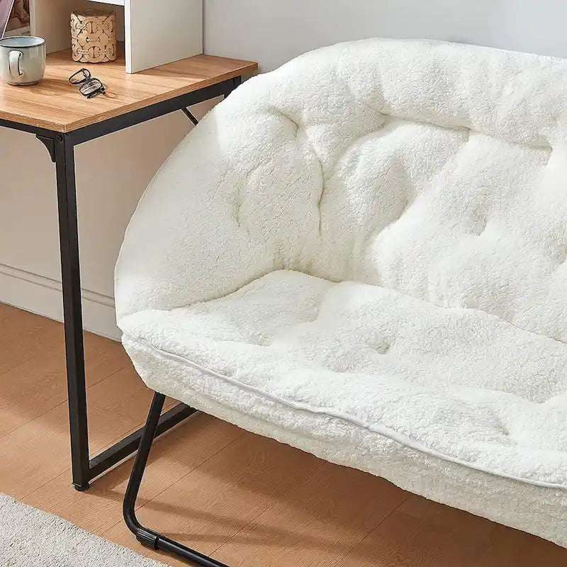 Canapé 2 places en peluche de microfibre pliable blanc ivoire/noir avec structure en métal – 2 places