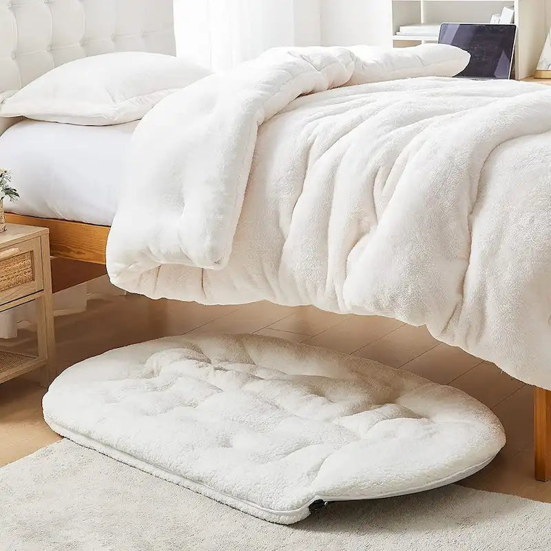 Canapé 2 places en peluche de microfibre pliable blanc ivoire/noir avec structure en métal – 2 places