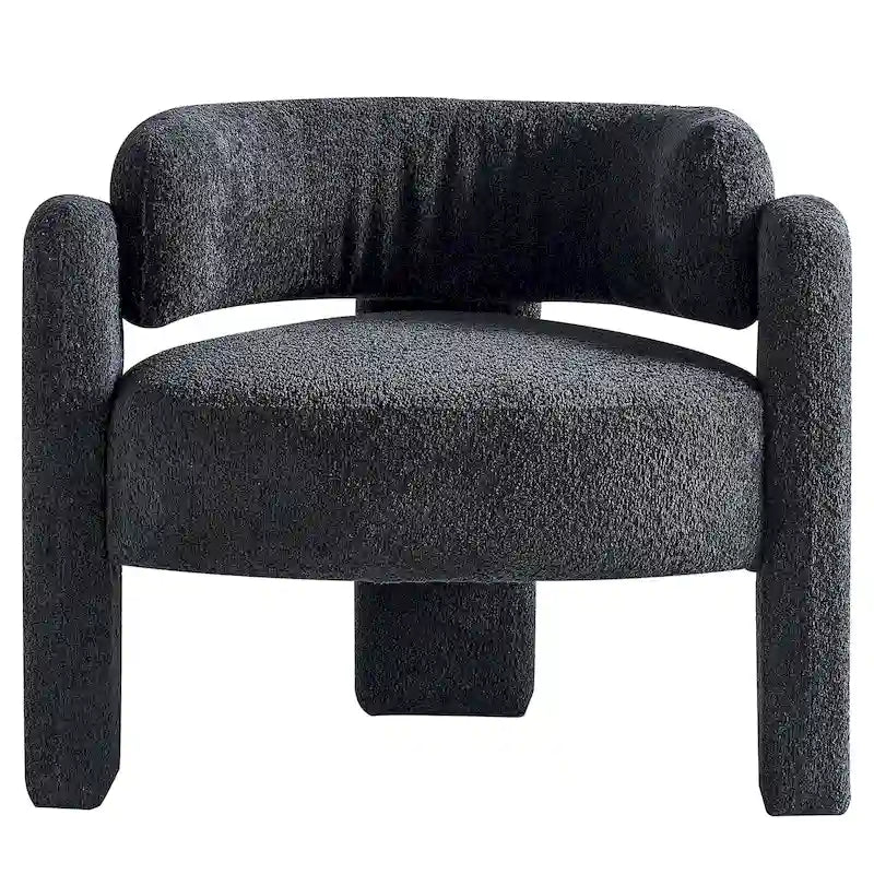 Fauteuil d'appoint moderne en bouclette gris foncé / beige / vert avec cadre en bois en forme de C – 1 place