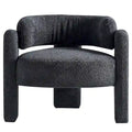 Fauteuil d'appoint moderne en bouclette gris foncé / beige / vert avec cadre en bois en forme de C – 1 place