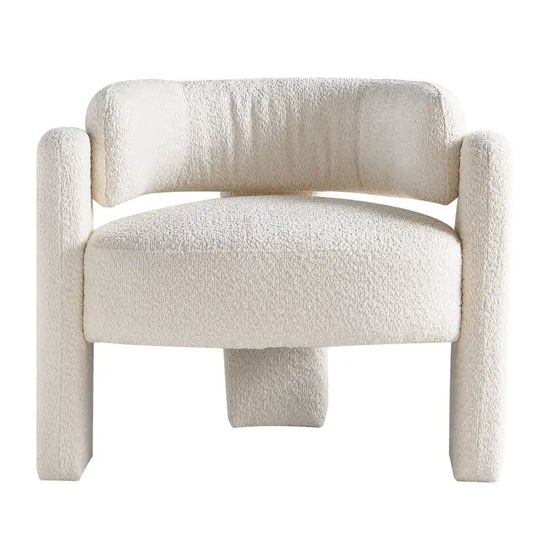 Fauteuil d'appoint moderne en bouclette gris foncé / beige / vert avec cadre en bois en forme de C – 1 place