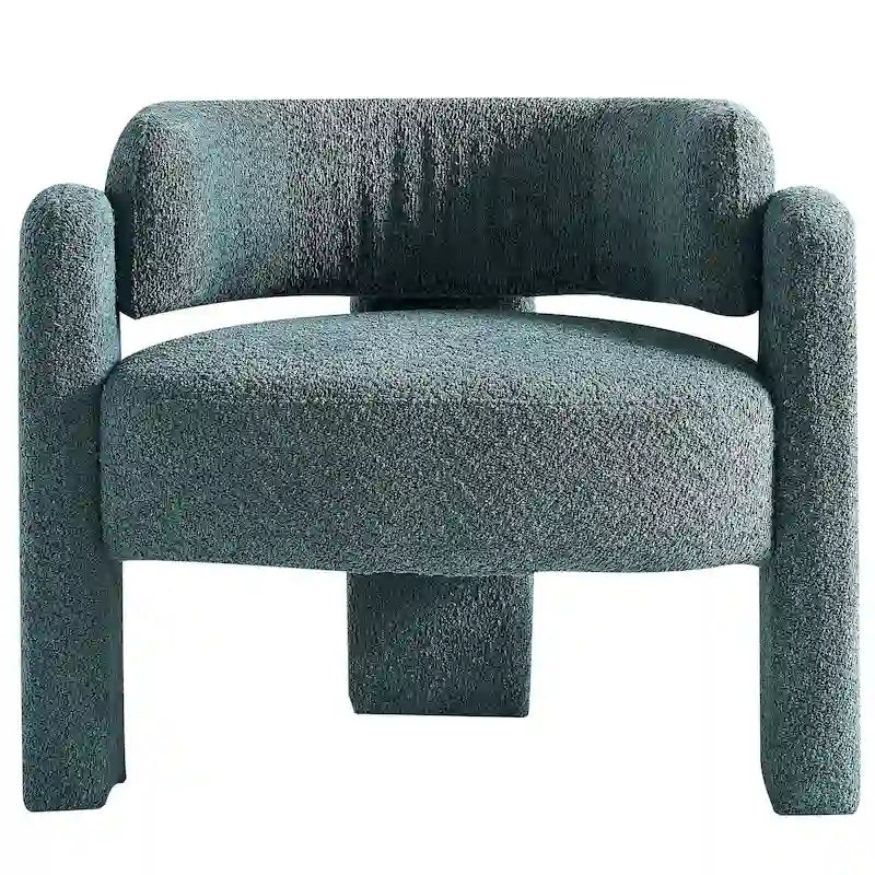 Fauteuil d'appoint moderne en bouclette gris foncé / beige / vert avec cadre en bois en forme de C – 1 place
