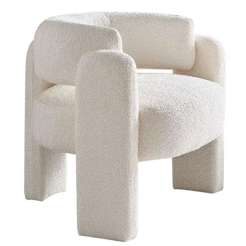 Fauteuil d'appoint moderne en bouclette gris foncé / beige / vert avec cadre en bois en forme de C – 1 place
