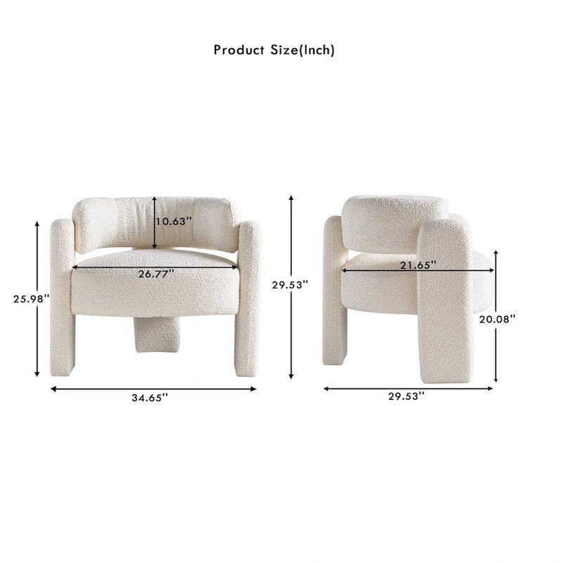 Fauteuil d'appoint moderne en bouclette gris foncé / beige / vert avec cadre en bois en forme de C – 1 place