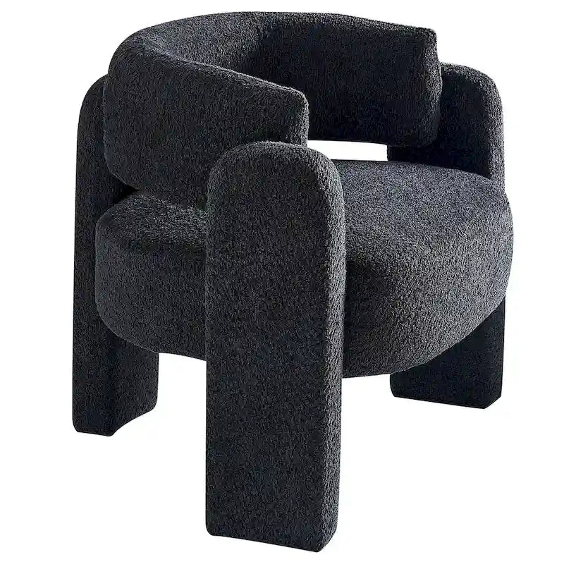 Fauteuil d'appoint moderne en bouclette gris foncé / beige / vert avec cadre en bois en forme de C – 1 place
