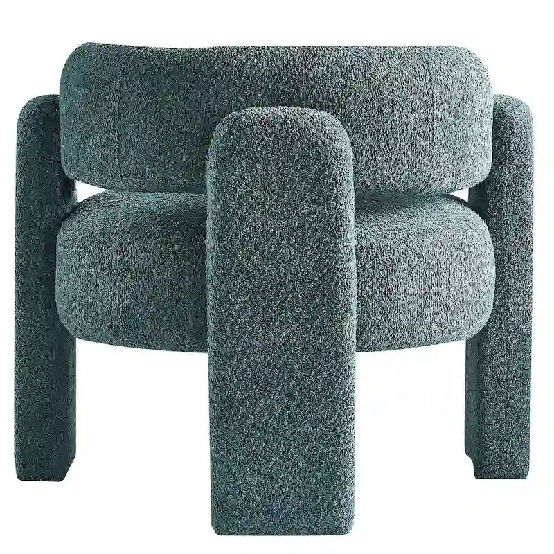 Fauteuil d'appoint moderne en bouclette gris foncé / beige / vert avec cadre en bois en forme de C – 1 place