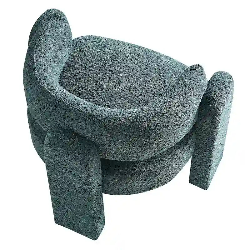 Fauteuil d'appoint moderne en bouclette gris foncé / beige / vert avec cadre en bois en forme de C – 1 place