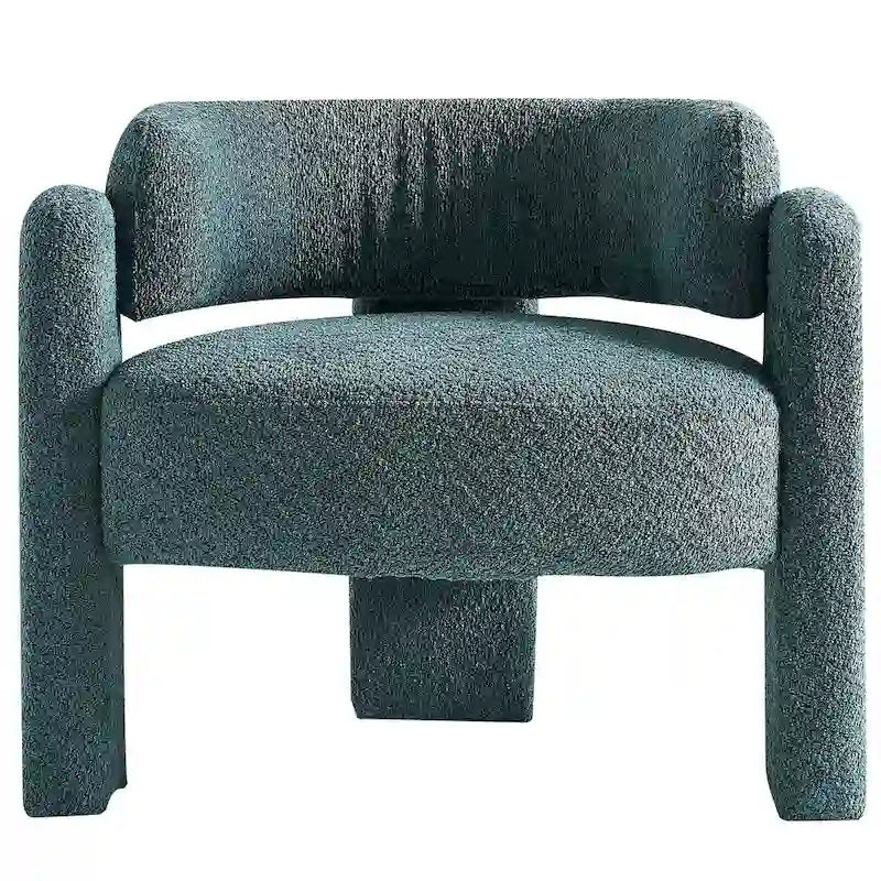 Fauteuil d'appoint moderne en bouclette gris foncé / beige / vert avec cadre en bois en forme de C – 1 place