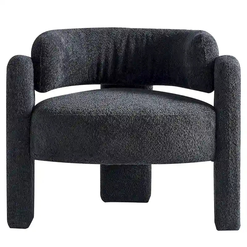 Fauteuil d'appoint moderne en bouclette gris foncé / beige / vert avec cadre en bois en forme de C – 1 place