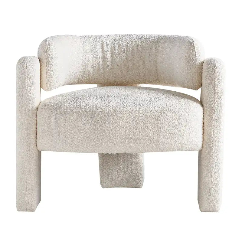 Fauteuil d'appoint moderne en bouclette gris foncé / beige / vert avec cadre en bois en forme de C – 1 place