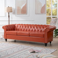 Canapé 3 places Chesterfield avec accoudoirs roulés en similicuir (PU) orange / expresso / blanc / gris / marron / noir, pieds en bouleau