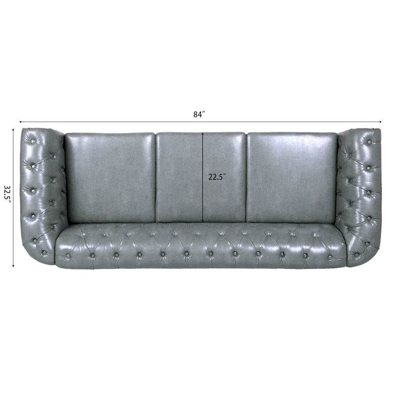 Canapé 3 places Chesterfield avec accoudoirs roulés en similicuir (PU) orange / expresso / blanc / gris / marron / noir, pieds en bouleau