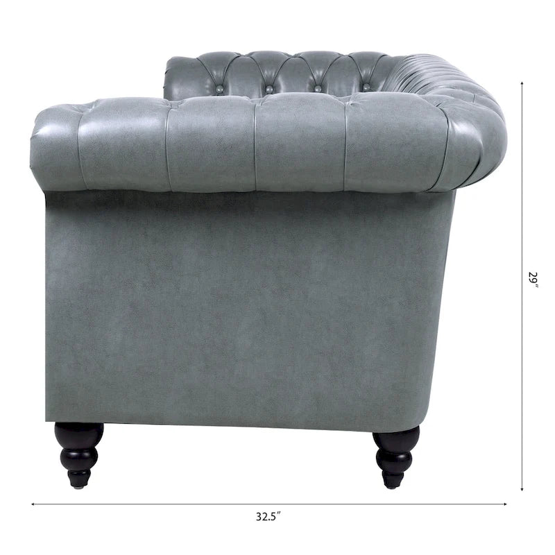 Canapé 3 places Chesterfield avec accoudoirs roulés en similicuir (PU) orange / expresso / blanc / gris / marron / noir, pieds en bouleau