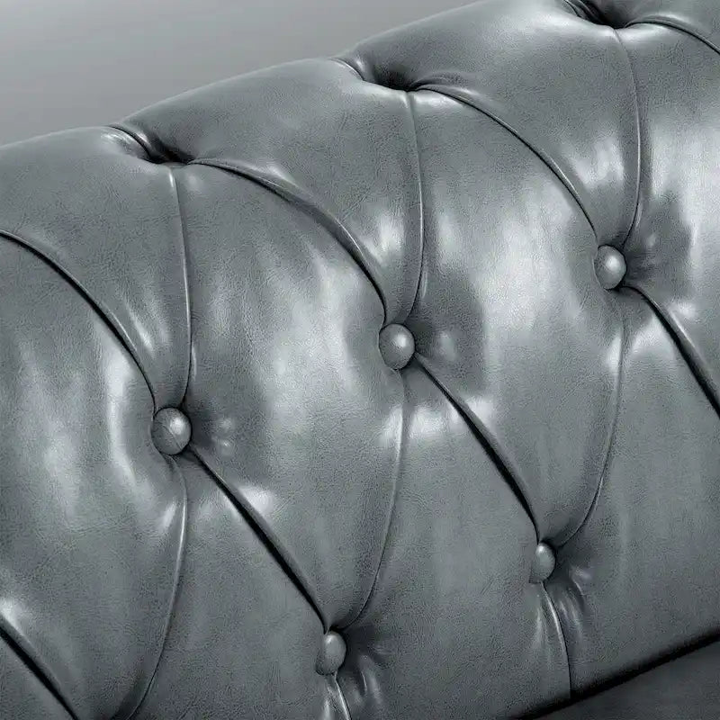 Canapé 3 places Chesterfield avec accoudoirs roulés en similicuir (PU) orange / expresso / blanc / gris / marron / noir, pieds en bouleau