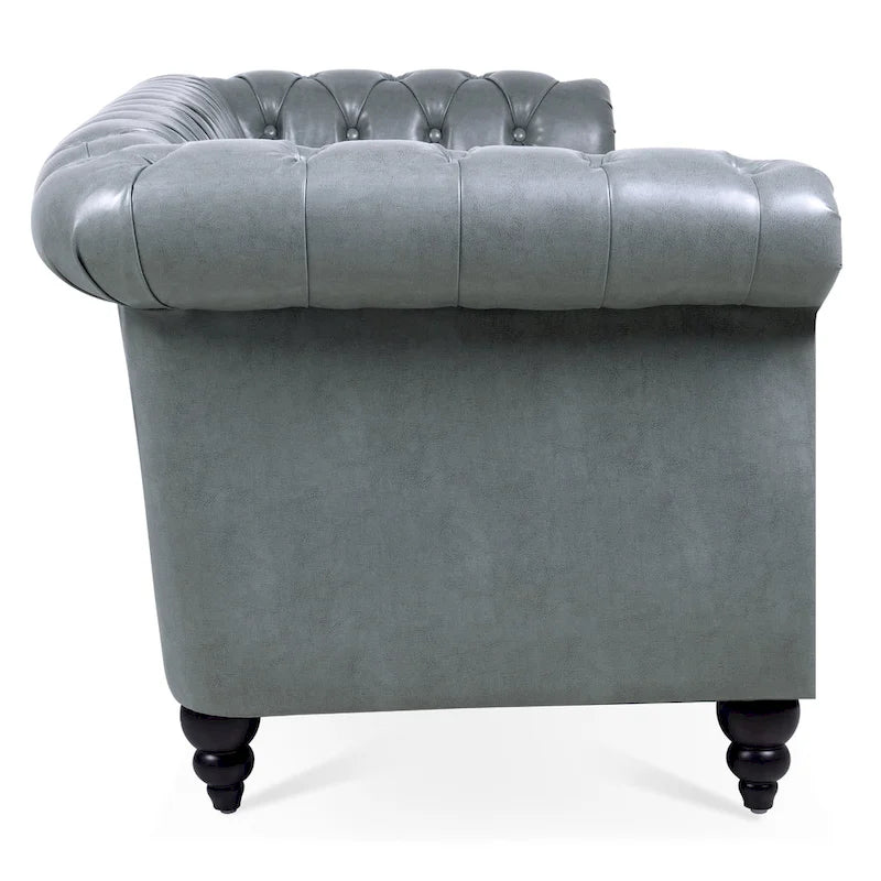 Canapé 3 places Chesterfield avec accoudoirs roulés en similicuir (PU) orange / expresso / blanc / gris / marron / noir, pieds en bouleau