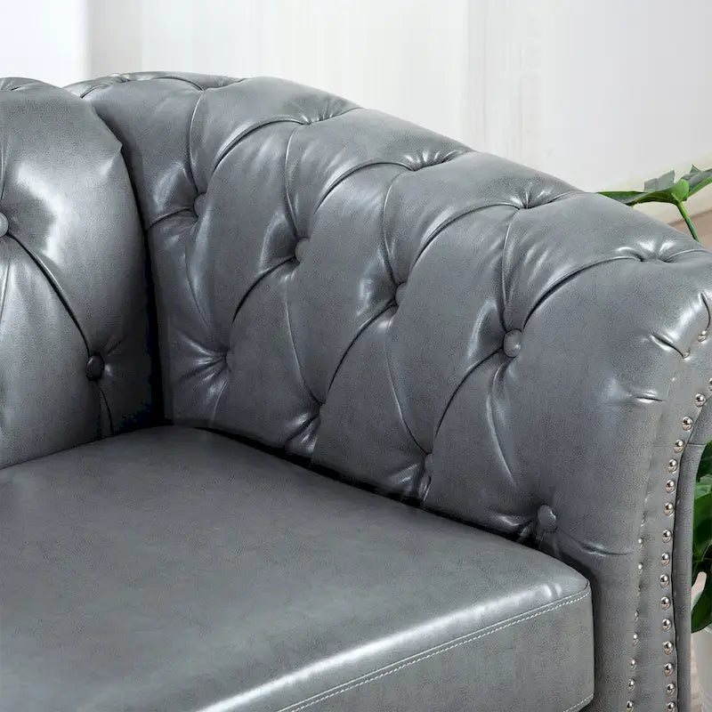 Canapé 3 places Chesterfield avec accoudoirs roulés en similicuir (PU) orange / expresso / blanc / gris / marron / noir, pieds en bouleau