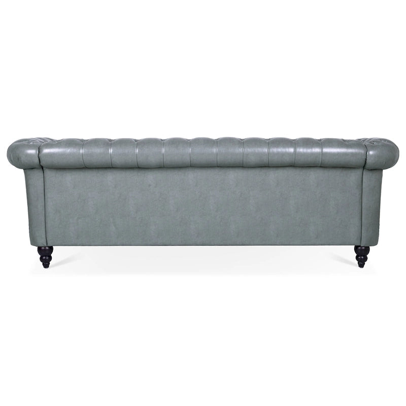 Canapé 3 places Chesterfield avec accoudoirs roulés en similicuir (PU) orange / expresso / blanc / gris / marron / noir, pieds en bouleau