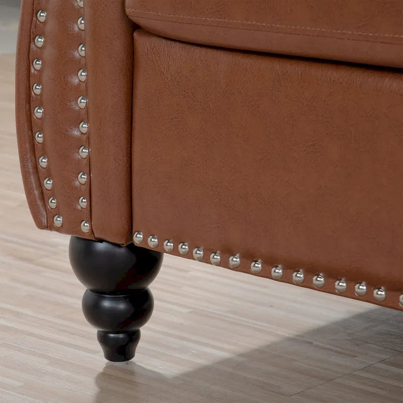 Canapé 3 places Chesterfield avec accoudoirs roulés en similicuir (PU) orange / expresso / blanc / gris / marron / noir, pieds en bouleau