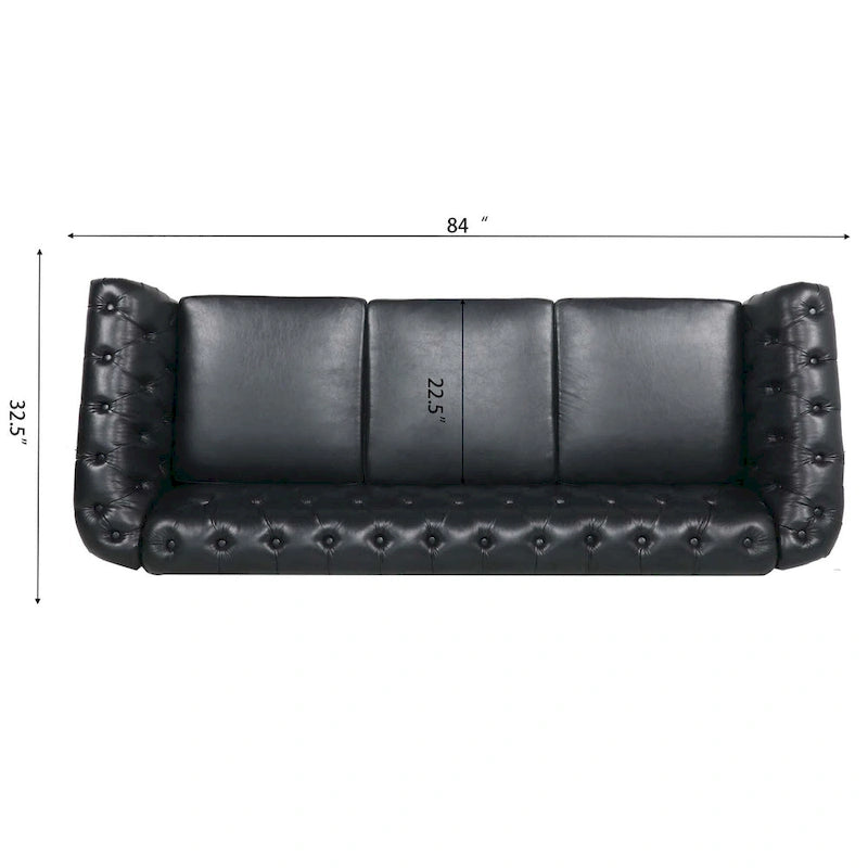 Canapé 3 places Chesterfield avec accoudoirs roulés en similicuir (PU) orange / expresso / blanc / gris / marron / noir, pieds en bouleau