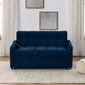 Causeuse de style mid-century en velours bleu/gris/beige, convertible en lit, avec ports USB et dossier réglable – 2 places
