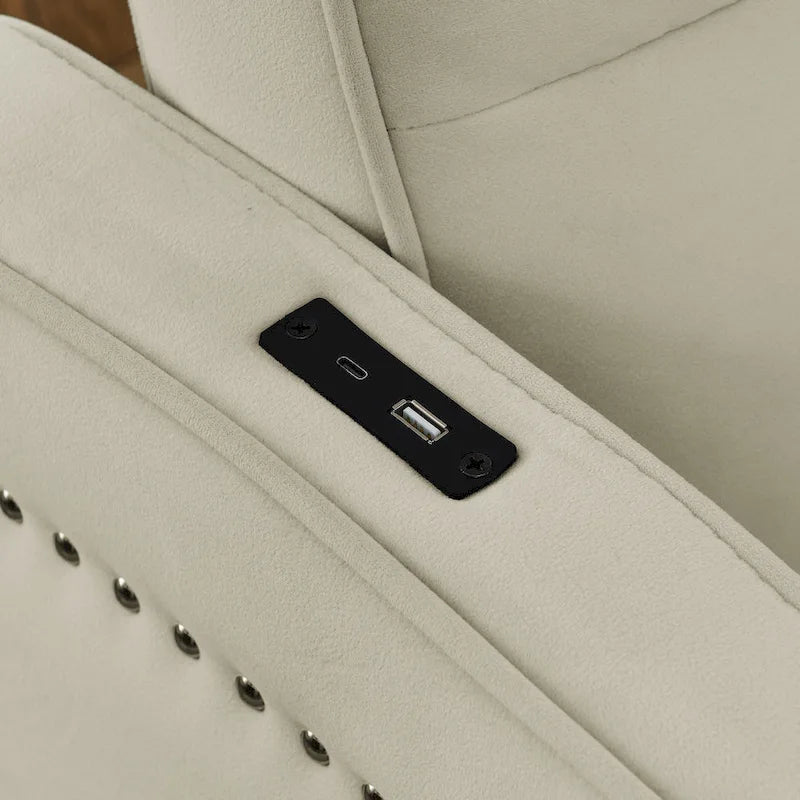 Causeuse de style mid-century en velours bleu/gris/beige, convertible en lit, avec ports USB et dossier réglable – 2 places