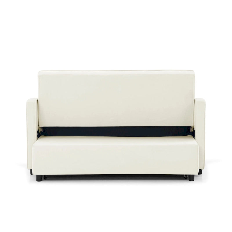 Causeuse de style mid-century en velours bleu/gris/beige, convertible en lit, avec ports USB et dossier réglable – 2 places