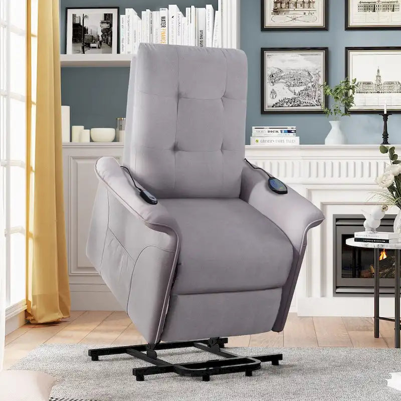 Fauteuil inclinable releveur électrique gris clair/gris foncé avec massage et télécommande – 1 place