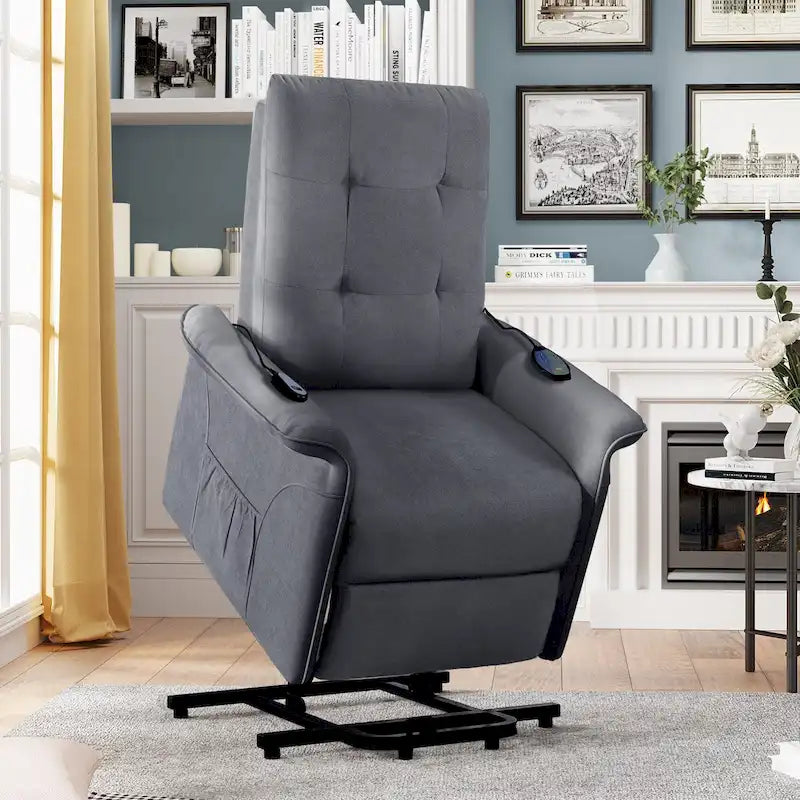 Fauteuil inclinable releveur électrique gris clair/gris foncé avec massage et télécommande – 1 place
