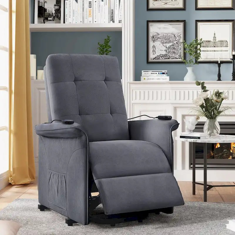 Fauteuil inclinable releveur électrique gris clair/gris foncé avec massage et télécommande – 1 place