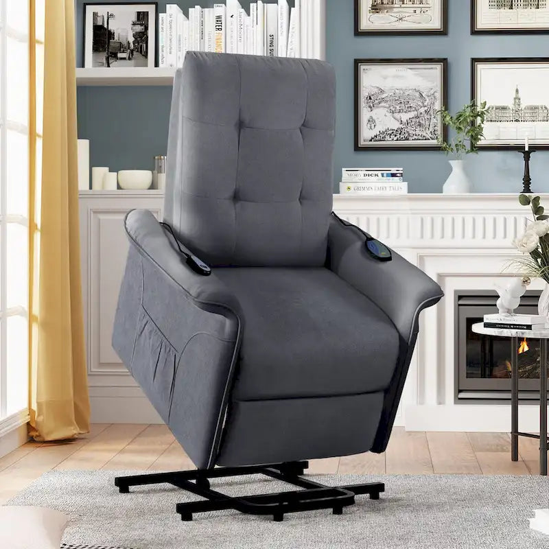 Fauteuil inclinable releveur électrique gris clair/gris foncé avec massage et télécommande – 1 place