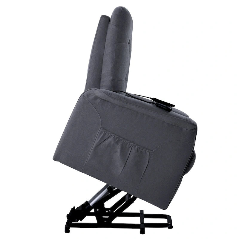 Fauteuil inclinable releveur électrique gris clair/gris foncé avec massage et télécommande – 1 place