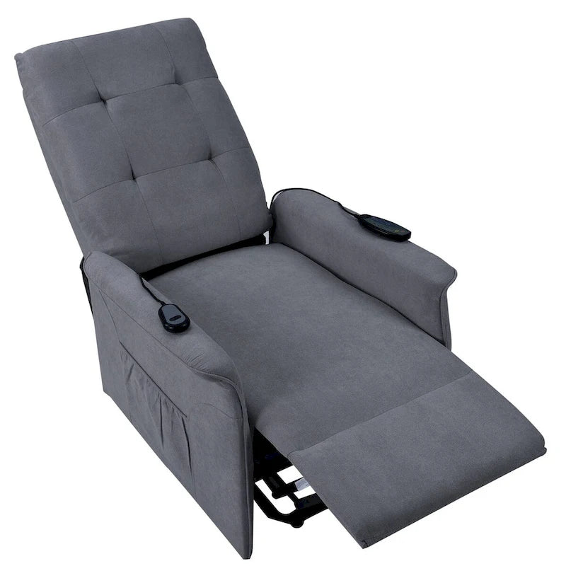 Fauteuil inclinable releveur électrique gris clair/gris foncé avec massage et télécommande – 1 place