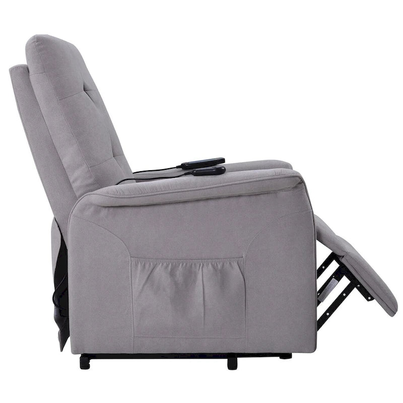 Fauteuil inclinable releveur électrique gris clair/gris foncé avec massage et télécommande – 1 place