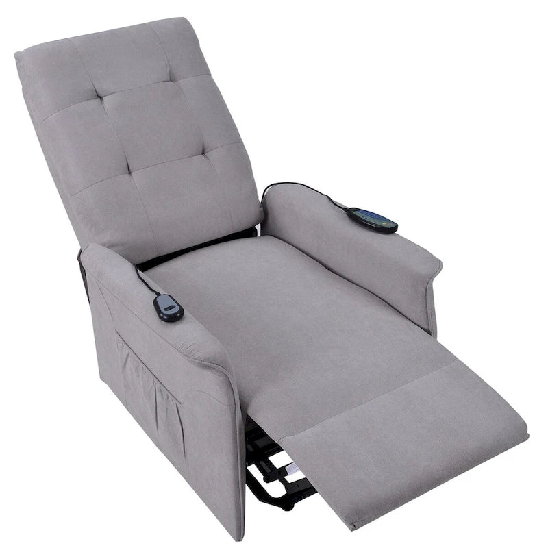Fauteuil inclinable releveur électrique gris clair/gris foncé avec massage et télécommande – 1 place