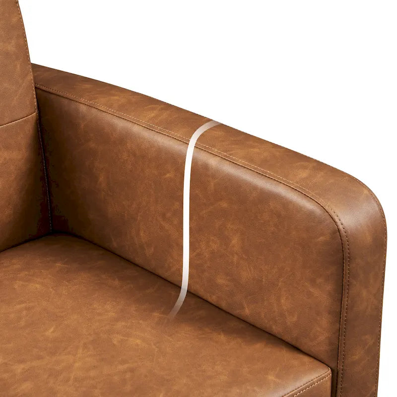 Fauteuil d'appoint 1 place mi-siècle rétro marron / noir / beige en similicuir capitonné avec pieds en bois d'hévéa