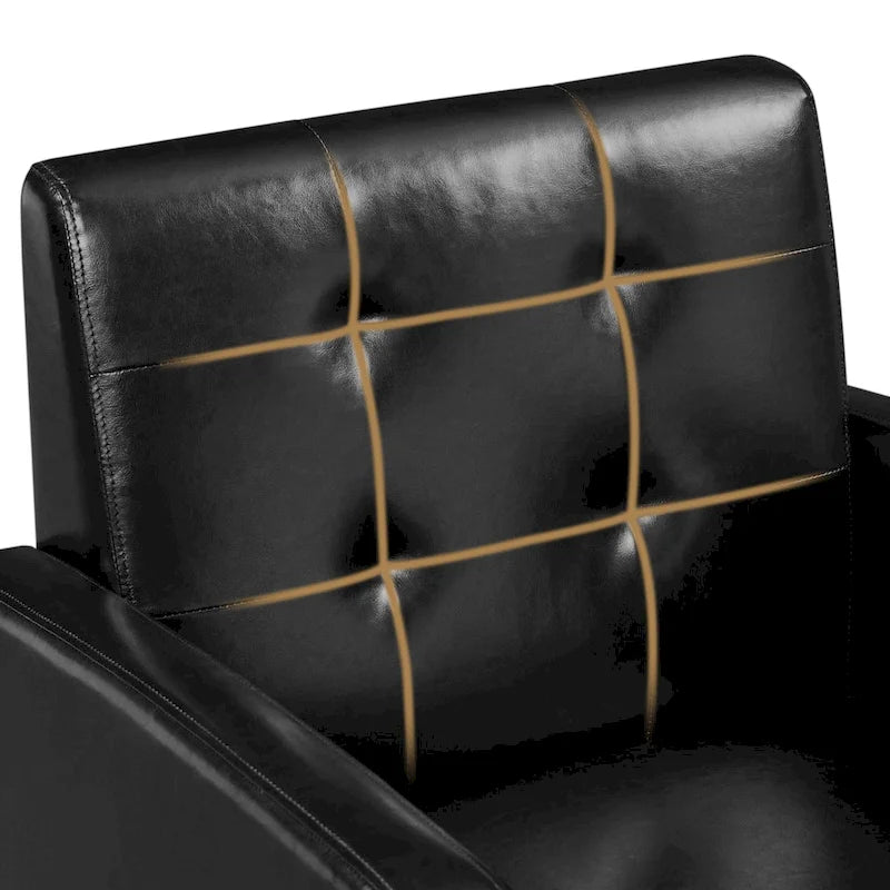 Fauteuil d'appoint 1 place mi-siècle rétro marron / noir / beige en similicuir capitonné avec pieds en bois d'hévéa
