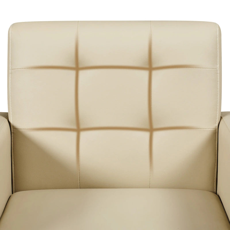 Fauteuil d'appoint 1 place mi-siècle rétro marron / noir / beige en similicuir capitonné avec pieds en bois d'hévéa
