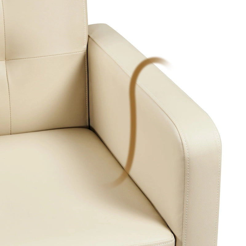 Fauteuil d'appoint 1 place mi-siècle rétro marron / noir / beige en similicuir capitonné avec pieds en bois d'hévéa