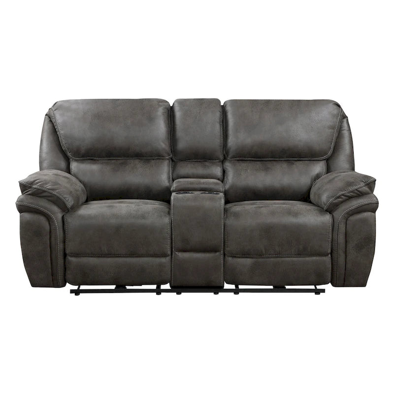 Causeuse inclinable double électrique en microfibre grise avec console centrale, porte-gobelets et port USB – 2 places