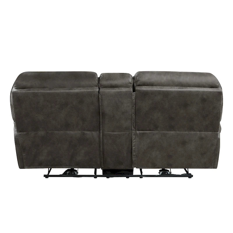 Causeuse inclinable double électrique en microfibre grise avec console centrale, porte-gobelets et port USB – 2 places