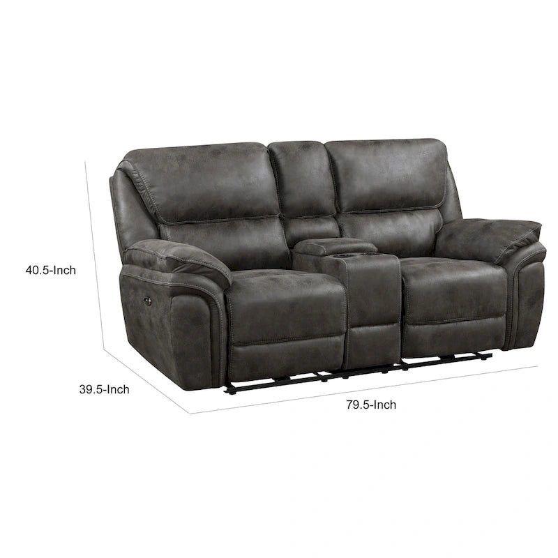 Causeuse inclinable double électrique en microfibre grise avec console centrale, porte-gobelets et port USB – 2 places