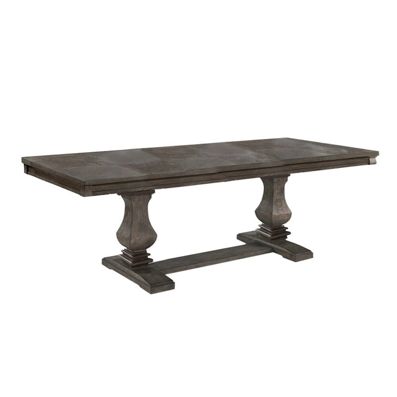 Table à manger rectangulaire en bois de chêne avec 1 rallonge et double pied central – Peut accueillir jusqu'à 8 personnes