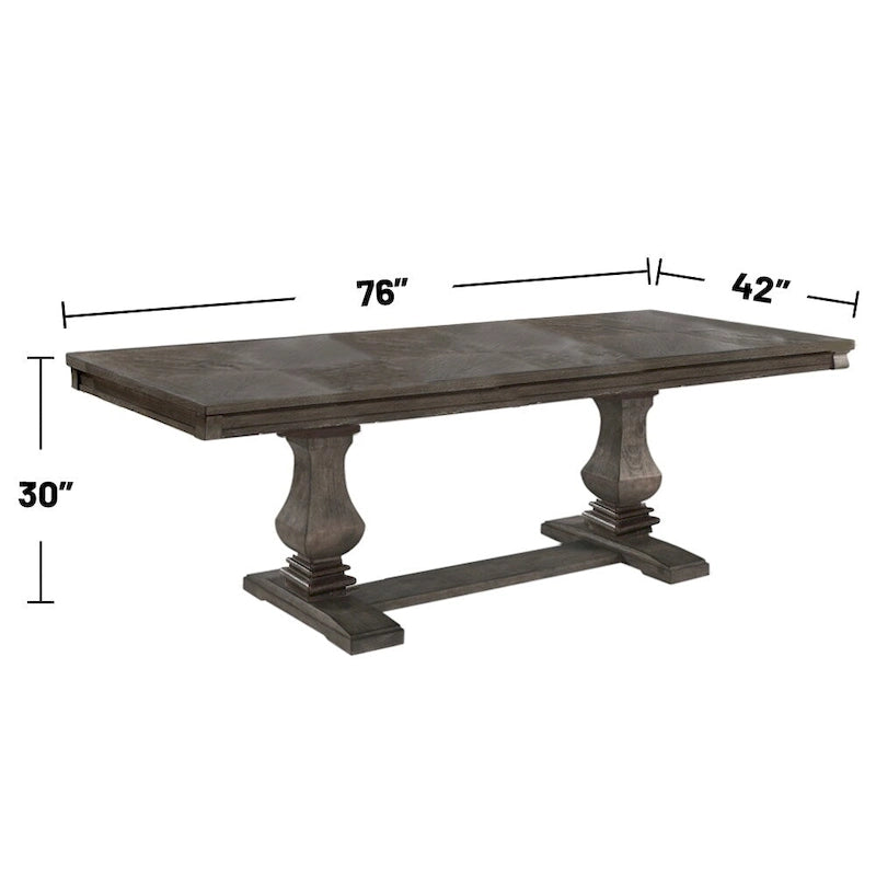 Table à manger rectangulaire en bois de chêne avec 1 rallonge et double pied central – Peut accueillir jusqu'à 8 personnes
