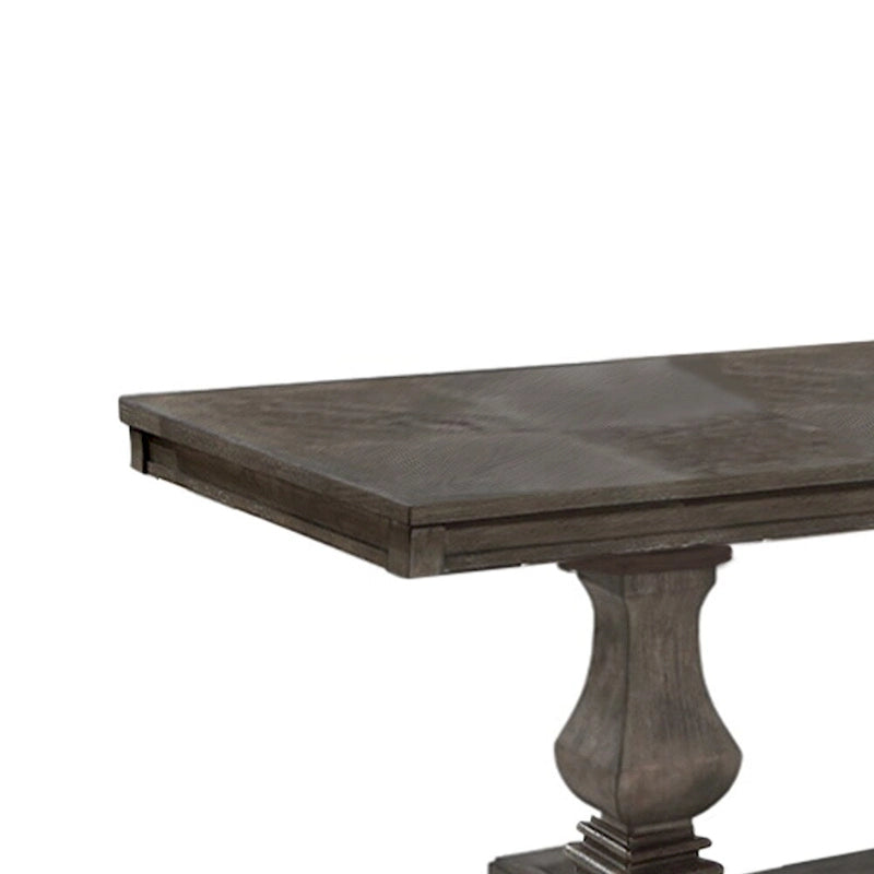 Table à manger rectangulaire en bois de chêne avec 1 rallonge et double pied central – Peut accueillir jusqu'à 8 personnes