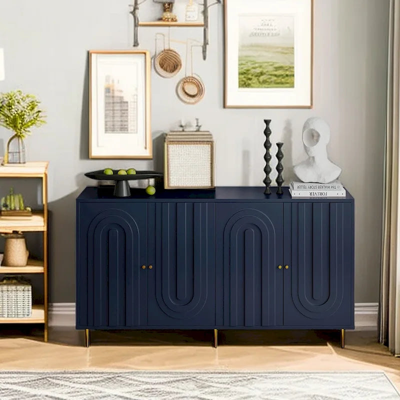 Bahut de cuisine 4 portes avec étagères réglables Noir / Bleu / Vert menthe / Gris / Noir mat – 1 pièce